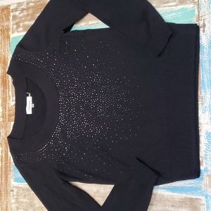 Calvin Klein Scoop Neck Wool Blend Sweater with Rhinestone Detailing